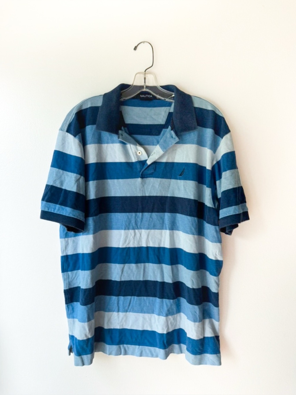 Nautica men's blue stripped short sleeve polo size - XL